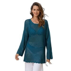 Crochet Sweater Teal Blue size Medium NWT